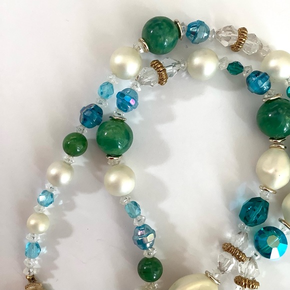 Vintage pearl and rhinestone tassel necklace with box clasp - Picture 4 of 7